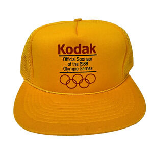 Vintage 1988 Kodak Olympic Seoul Korea Snapback Foam Trucker Hat GOLD (Rare)